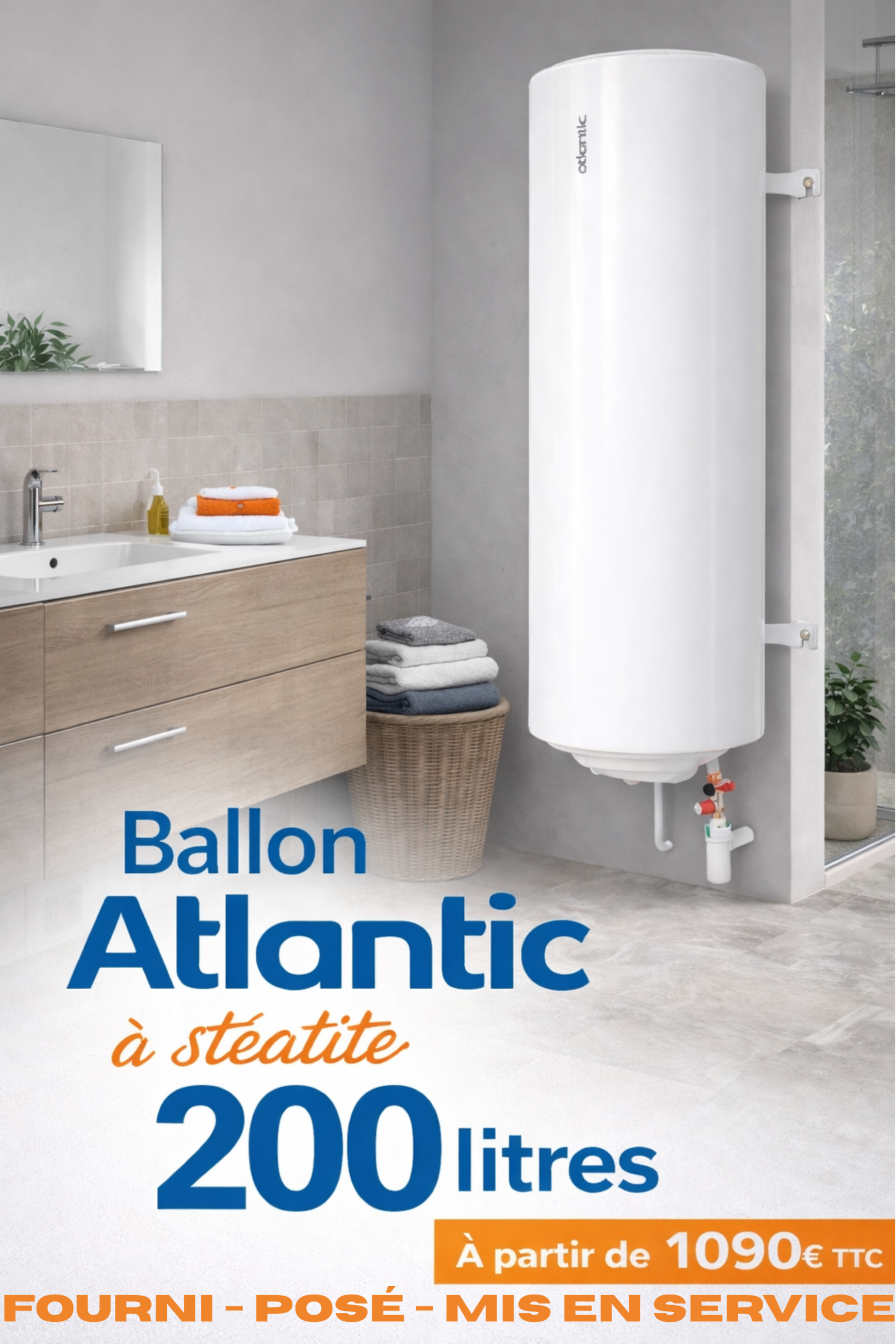 Dépannage ballon d'eau chaude Lille et alentours. Remplacement de cumulus. Ballon éléctrique et thermodynamique Atlantic.