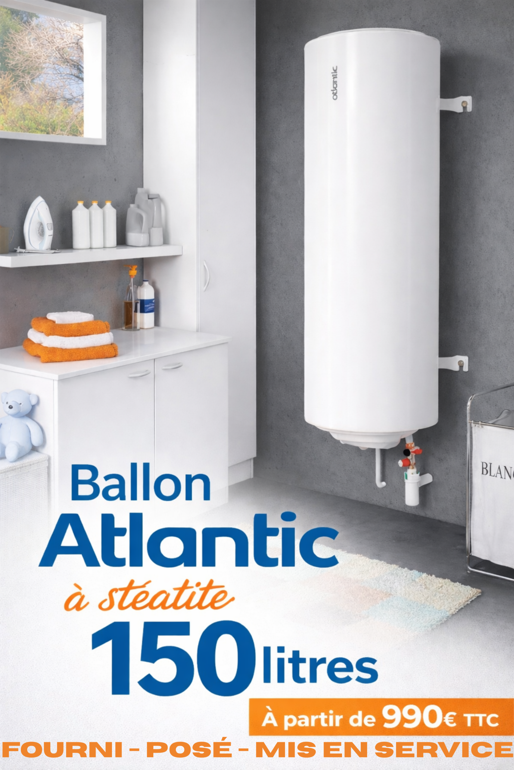 Dépannage ballon d'eau chaude Lille et alentours. Remplacement de cumulus. Ballon éléctrique et thermodynamique Atlantic.