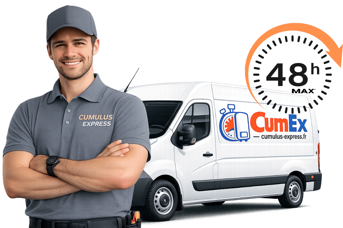 Technicien CumEx devant un véhicule d’intervention